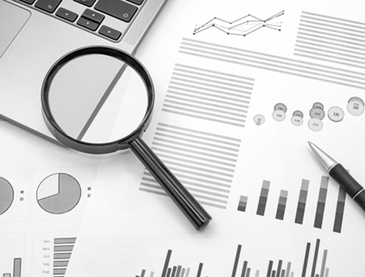 分析の資料と虫眼鏡