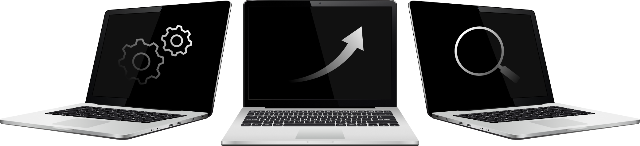 三つ並んでいるパソコン